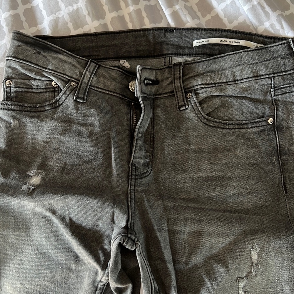 Zara Dark Grey Distressed Cigarette Jeans Gem